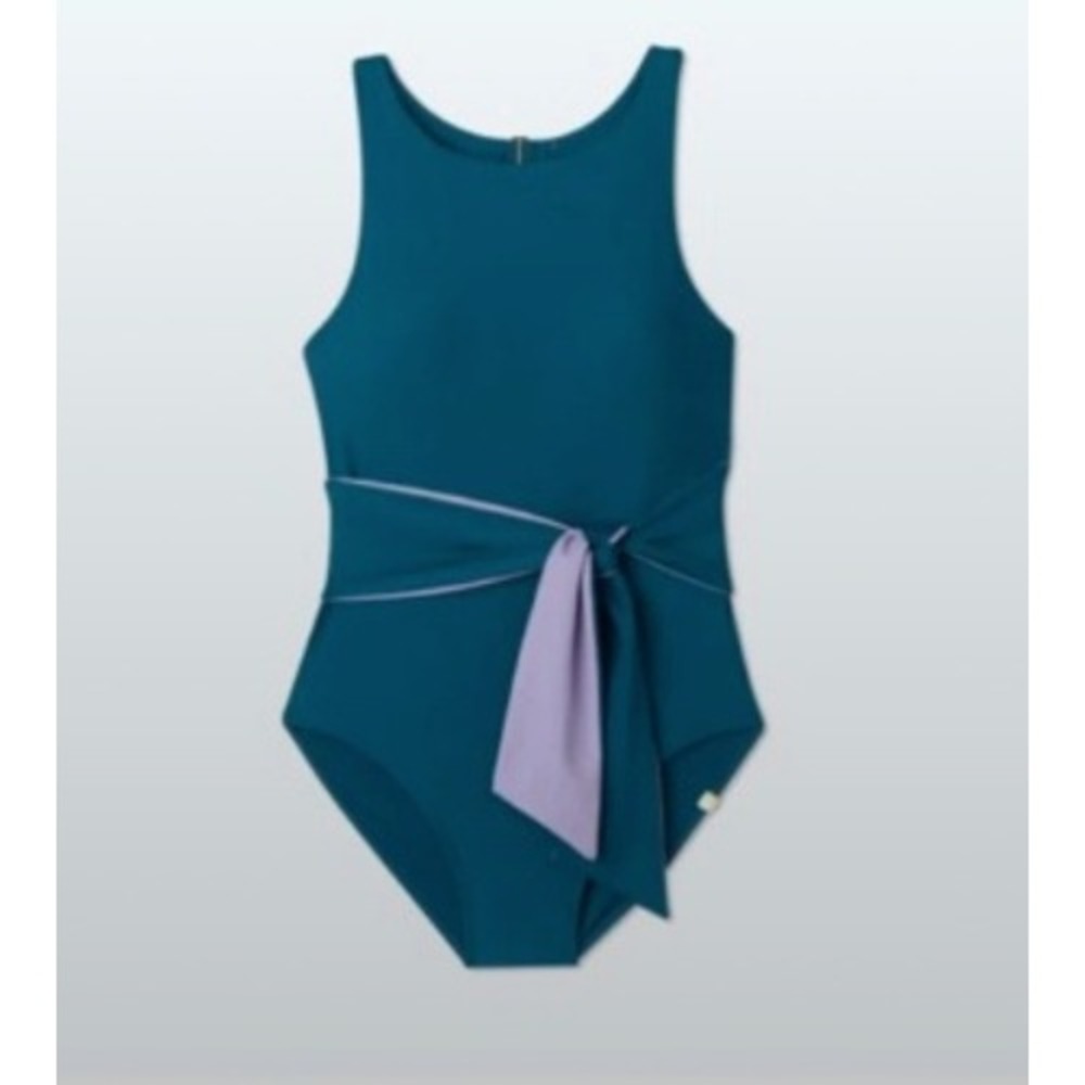Summersalt The Perfect Wrap One Piece Swimsuit Teal Lavender Size 2 High Neck
